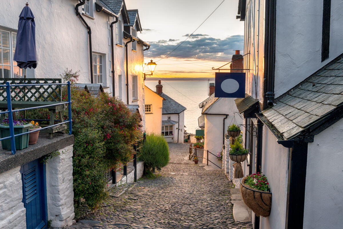 Down the street at sunset